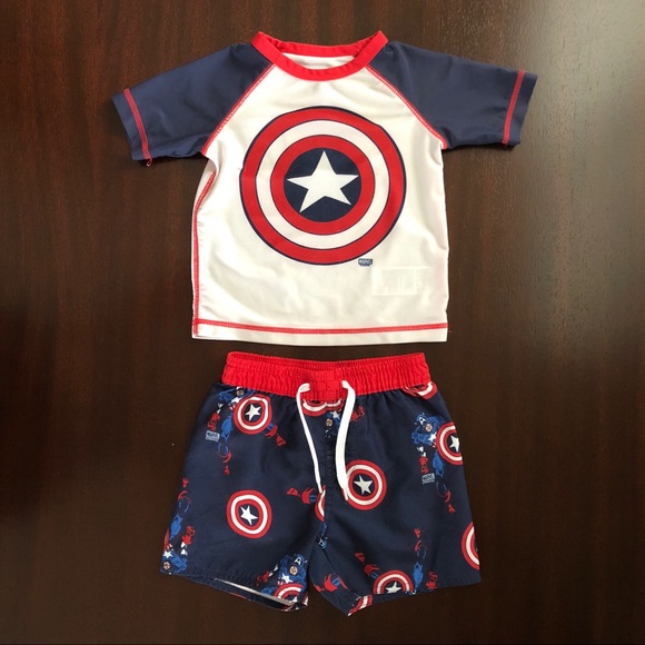Old Navy Captain America Marvel Rash Guard Shirt Swim Boys 18-24M